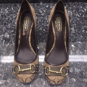 Coach signature print suede wedges